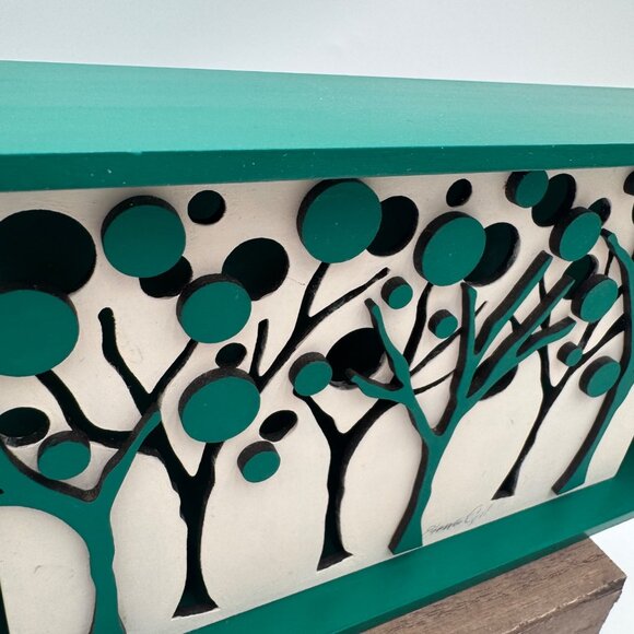 Elena Gil Artist signed Turquoise white tree 3D wall decor shelf decoration mini - Picture 2 of 14